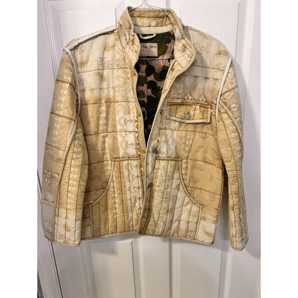 We the free Fade Out Utility Jacket Patchwork Quilted Cotton Neutral Small EUC